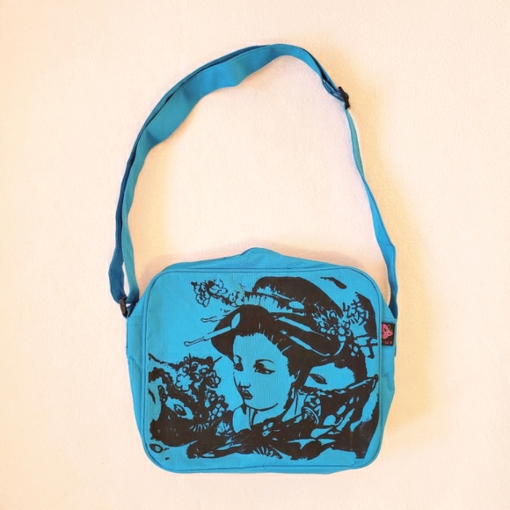 Bright Blue Light Shoulder Crossbody Bag Black Illustration Vibrant Pocket Bleu